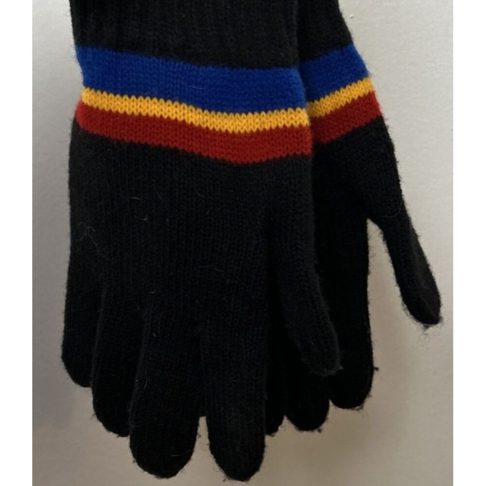 Vintage Eddie Bauer EBTEK GLOVES Striped Acrylic Made in USA Gaper Day Black - Picture 2 of 5